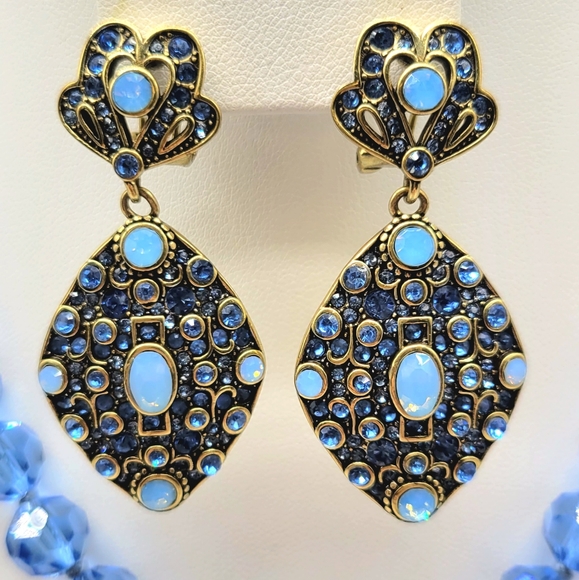 Heidi Daus Art Deco Locket Necklace and Earrings Set with Sapphire Crystals - Picture 7 of 13